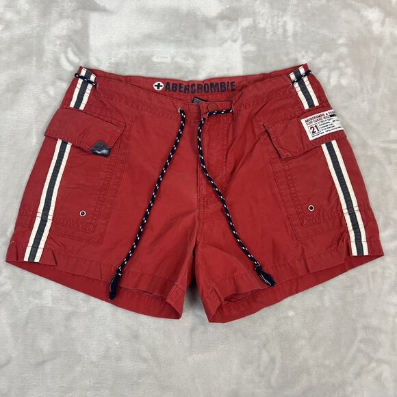 VTG Abercrombie Fitch Board Shorts Womens XS Red Surf Skate Y2K Nautical Beach - Picture 1 of 11